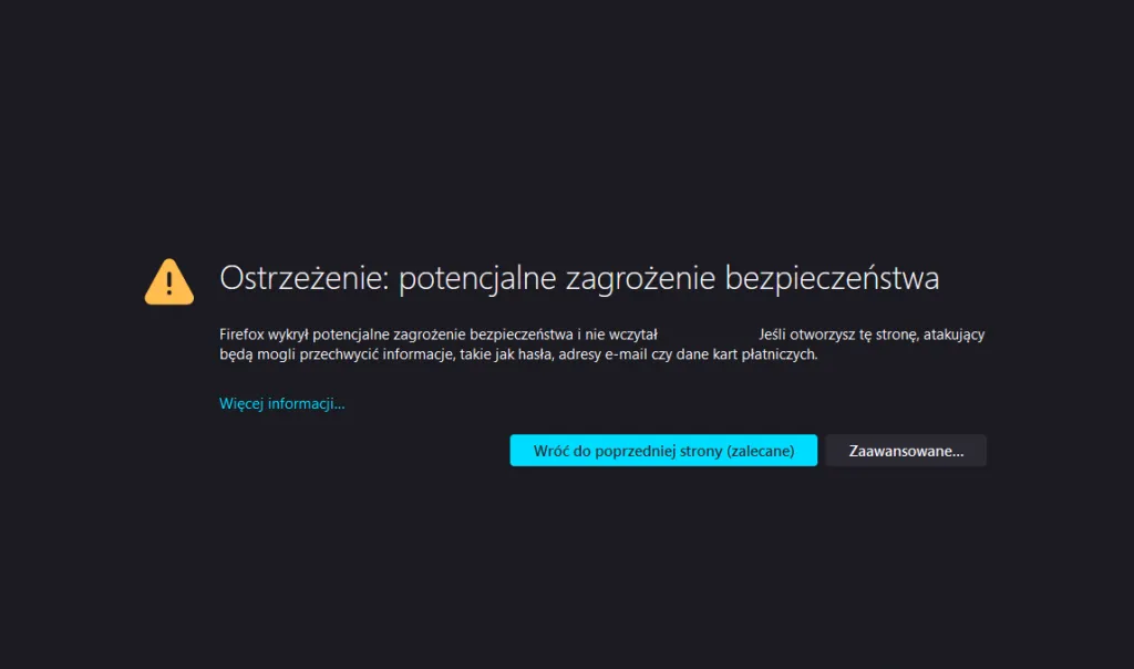 Komunikat o zagorżeniu przy braku połączenia przez https