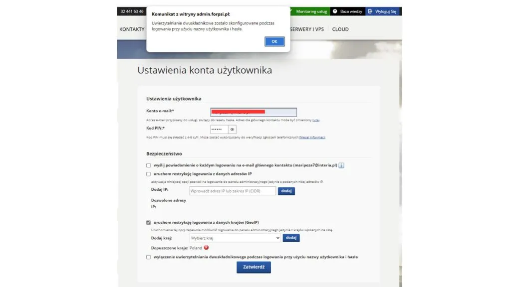 Weryfikacja dwuetapowa w Forpsi - krok czwarty.