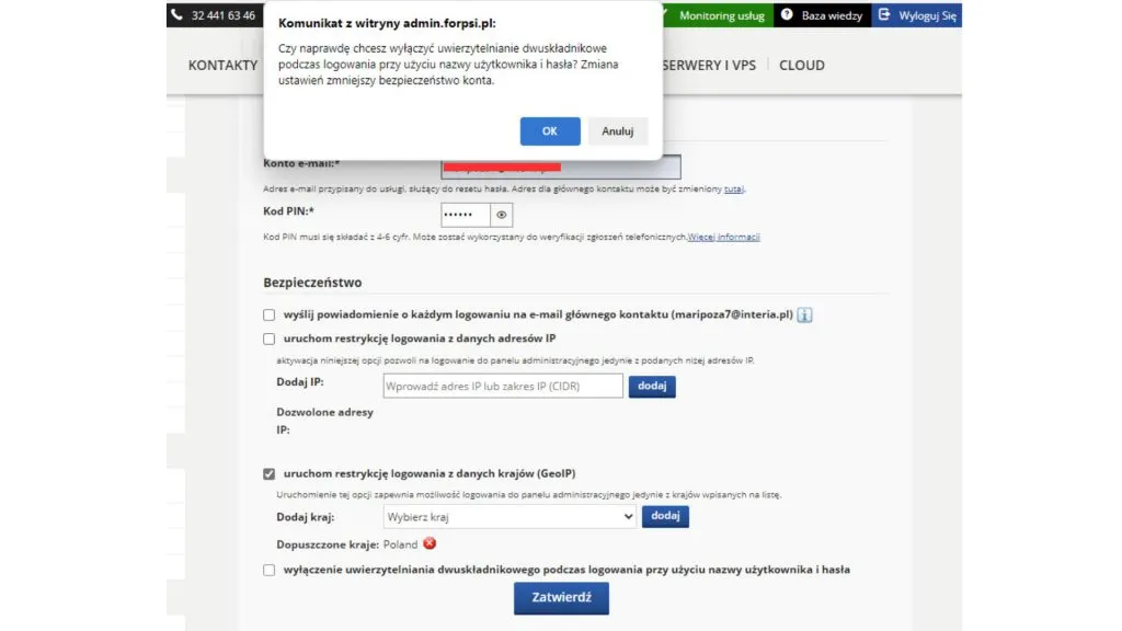 Weryfikacja dwuetapowa w Forpsi - krok piąty.