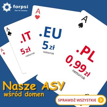 Nasze asy wśród domena pl już od 0,90 zł netto, .EU oraz .IT za 5 zł netto